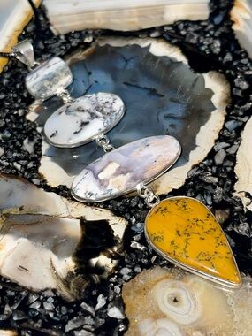 Jumbo Honey & Fern-like Dendritic Agate Pendant 4 1/2”